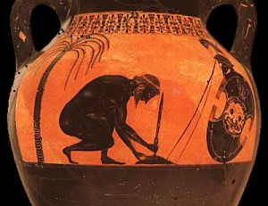 aiace Exekias, anfora a figure nere (530 a.C.) raffigurante la morte di Aiace
