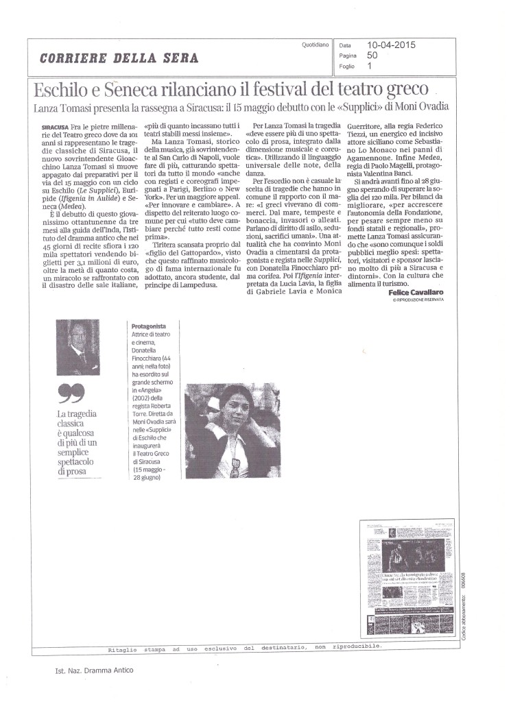 CORRIERE DELLA SERA, 10 APRILE 2015