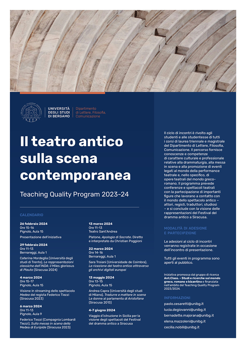 Il teatro antico sulla scena contemporanea: ciclo di incontri organizzato dall’Università di Bergamo